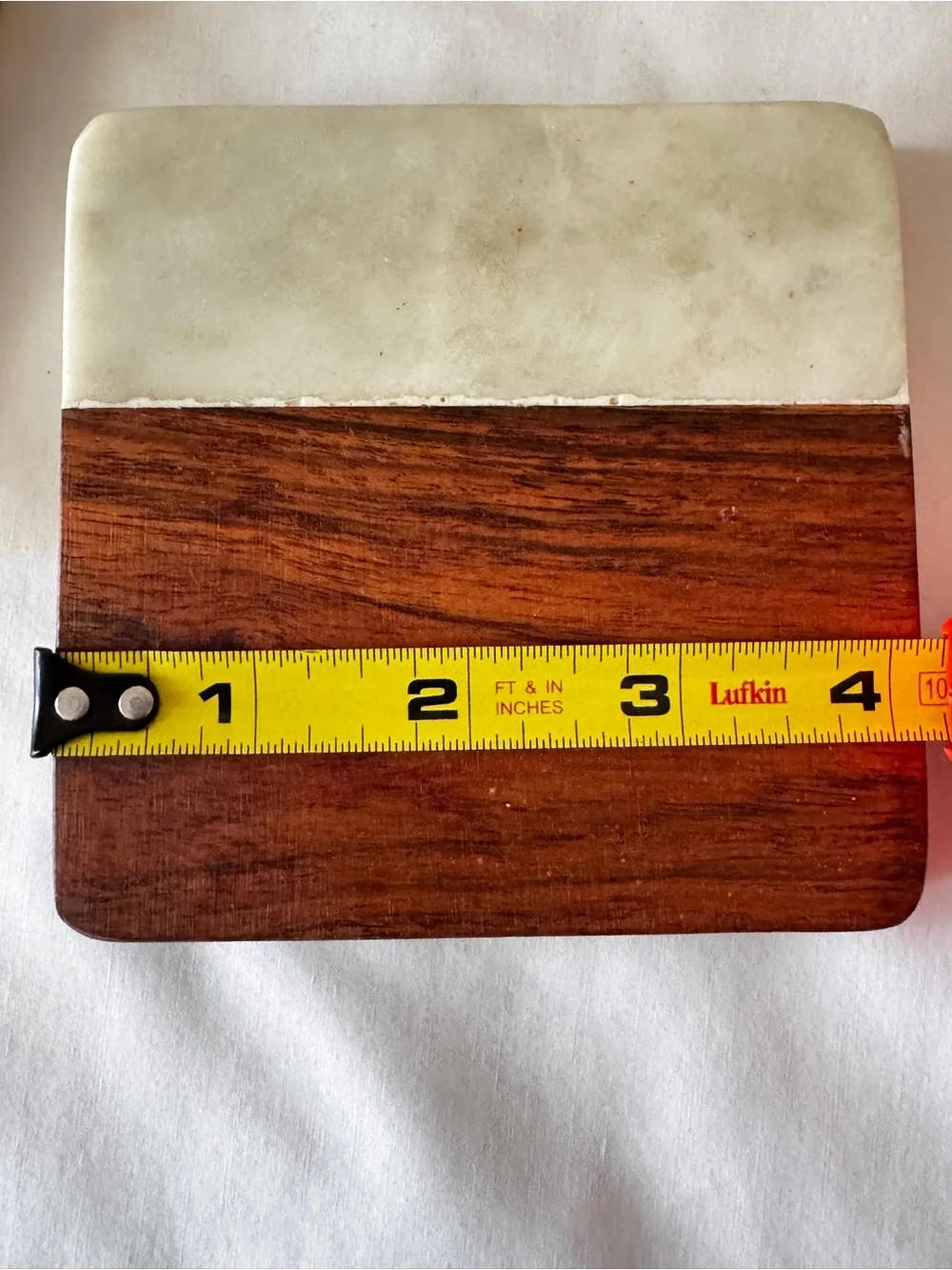 Two-Tone Wood & White Marble Square Coasters - Set of 4